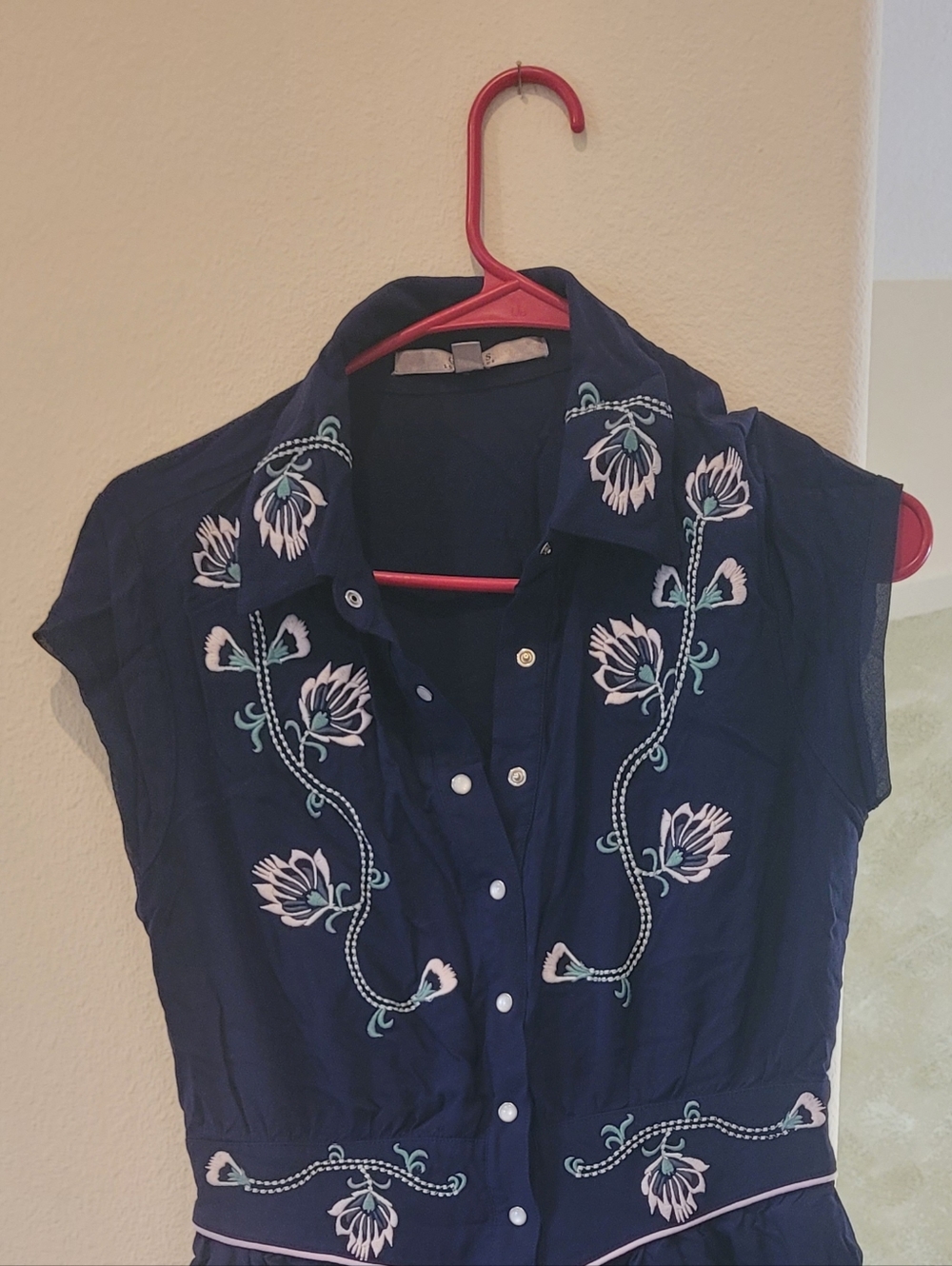 Vintage Guess Navy Blue  Embroidered Button-Front Shirt Dress Size 4 - Picture 7 of 11
